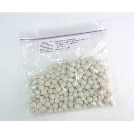 Testfarbics #AATCC-61-1B, White Synthetic (SBR) Rubber Balls 9-10mm (3/8 in.) dia. 70 Durometer hardness, 200pcs/pack