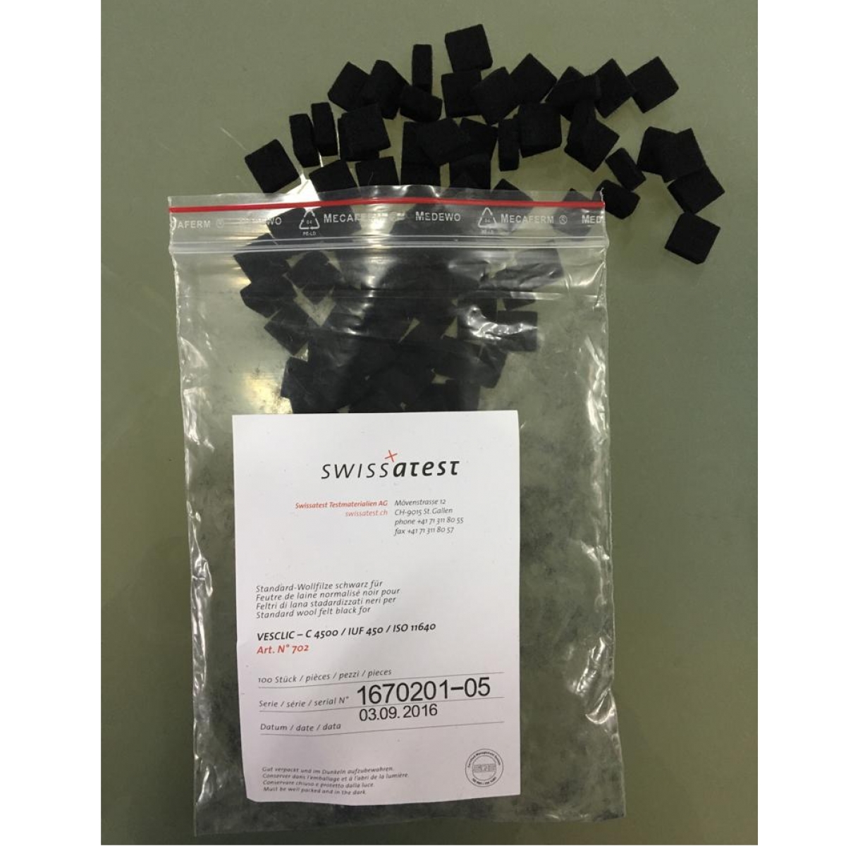 Swissatest #702 (Former EMPA), Wool Felt Pads (black), 100 piece/pack